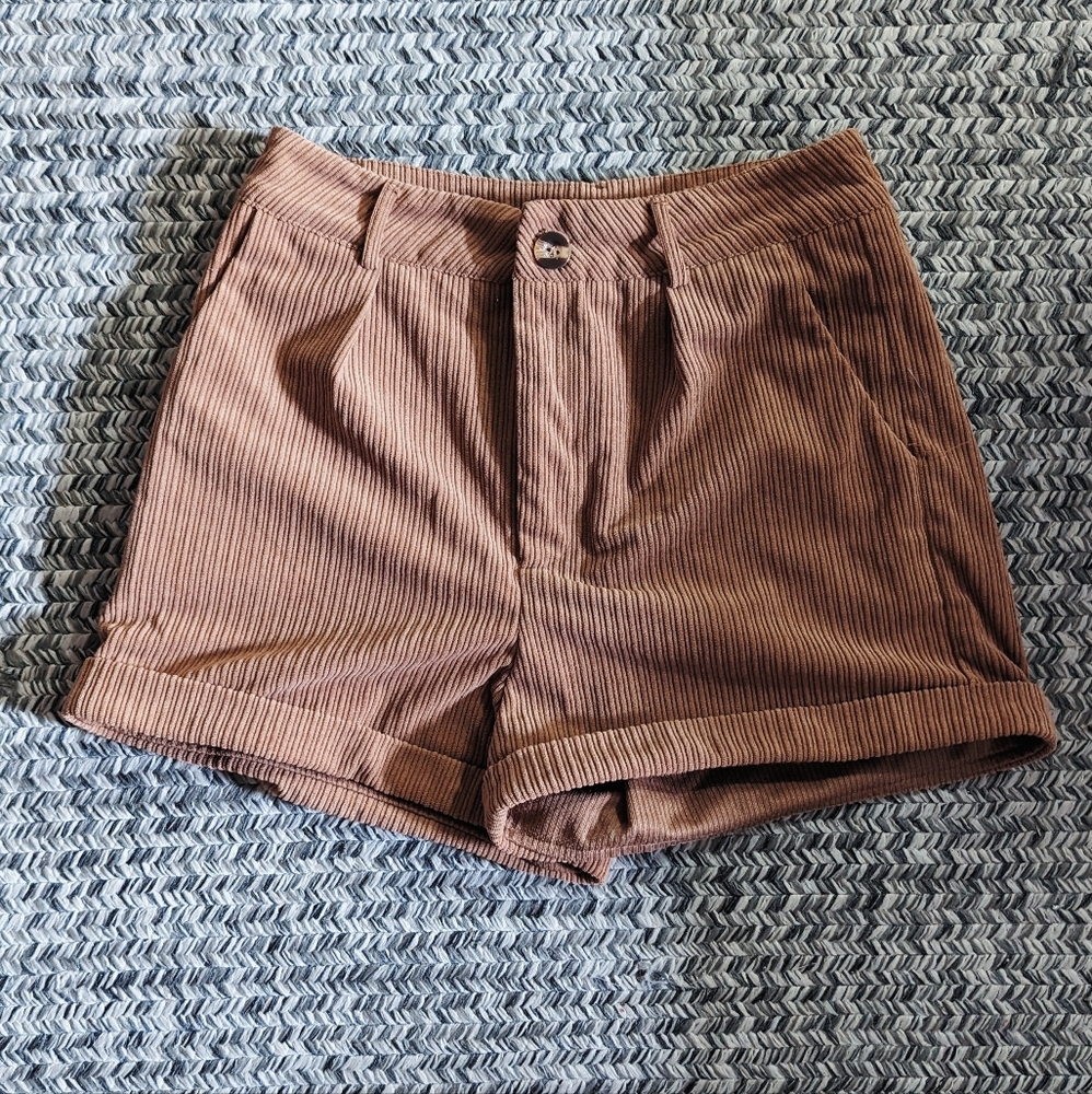 SHEIN Brown High Waist Roll Up Hem Corduroy Shorts